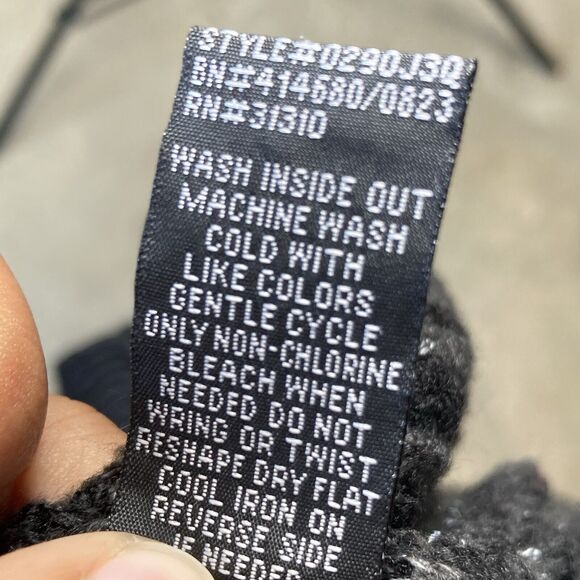 Fortune + Ivy Sweater L Waffle Knit Open Front Long Cardigan Pockets Black Grey - Picture 7 of 8